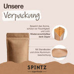 Wiederverschließbarer Kraftpapierbeutel für SPINTZ Spekulatiusgewürz mit Zipper und Standboden.