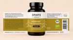 SPINTZ KSM-66 Ashwagandha Glasflasche mit vollständiger Vorder- und Rückansicht des Produktetiketts