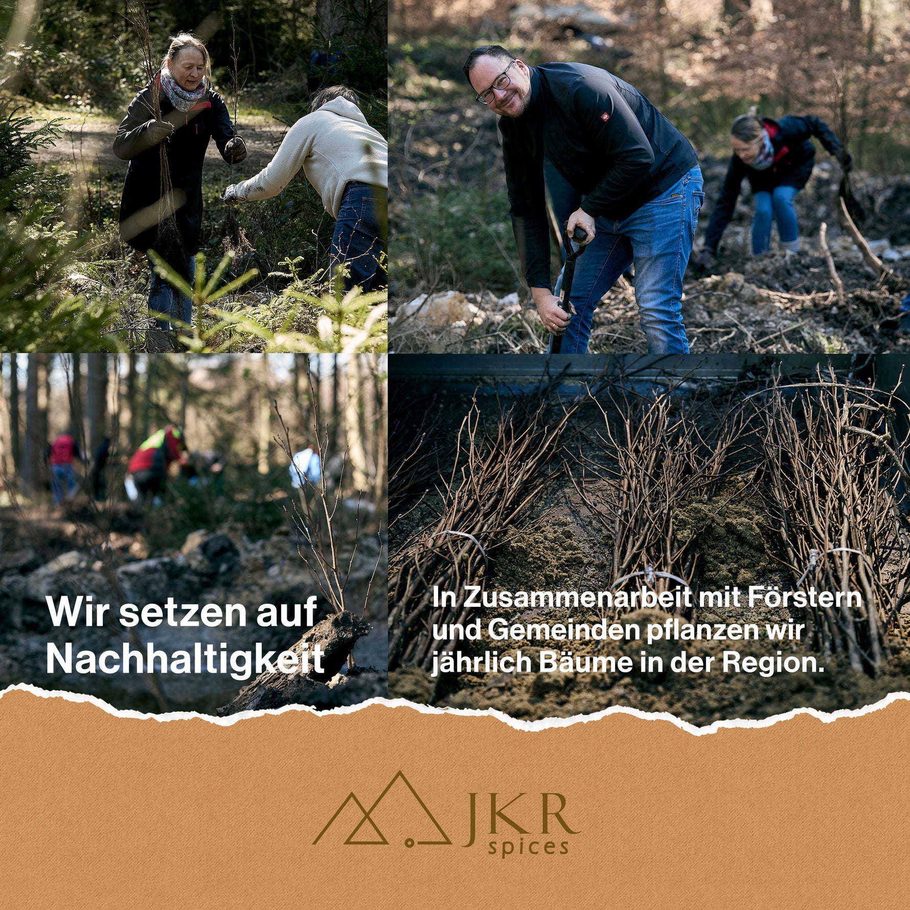 Menschen bei einer Baumpflanzaktion als Teil des Nachhaltigkeitsengagements von SPINTZ und JKR