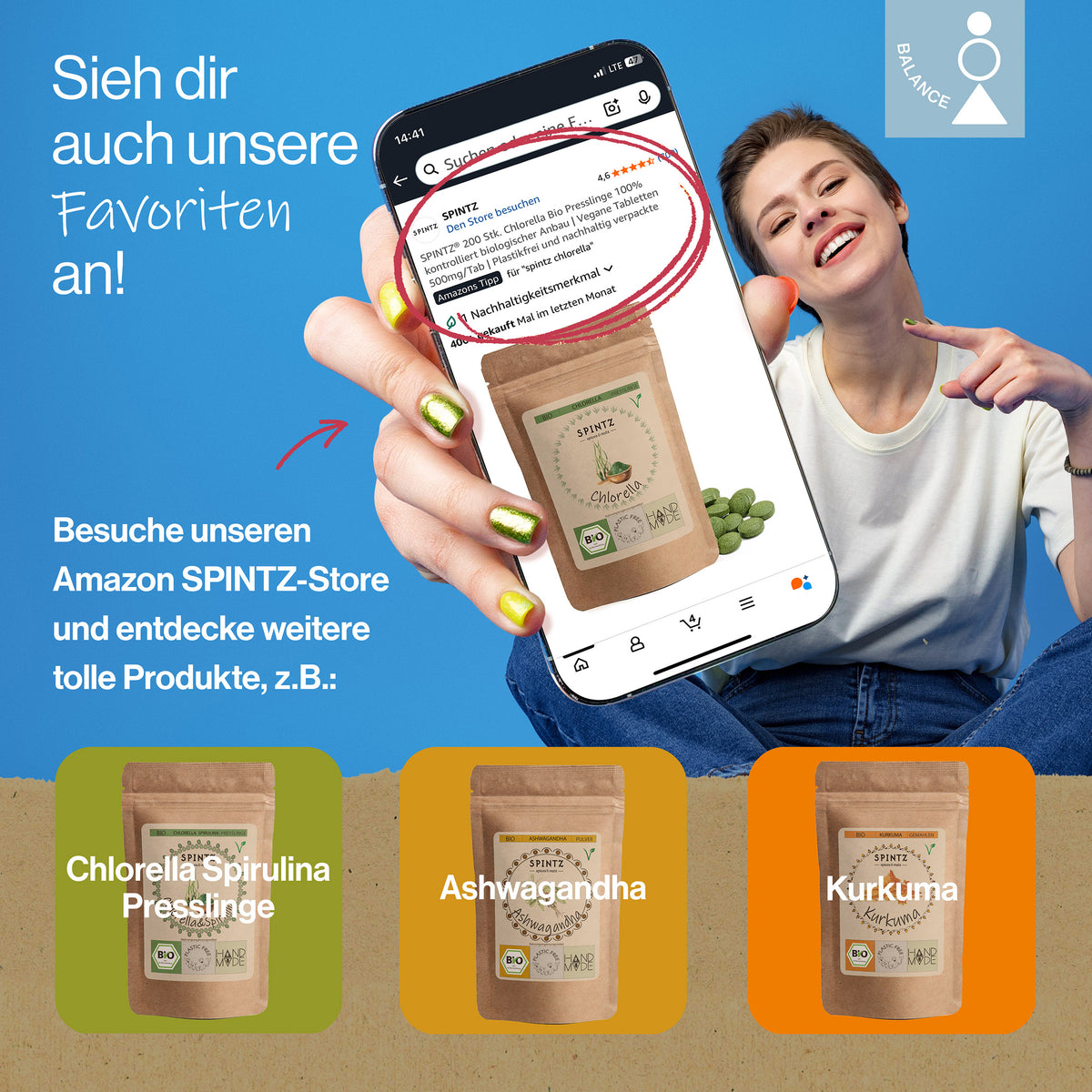 SPINTZ Produktempfehlungen mit Bio Akazienfaser, Chlorella Spirulina und Ashwagandha