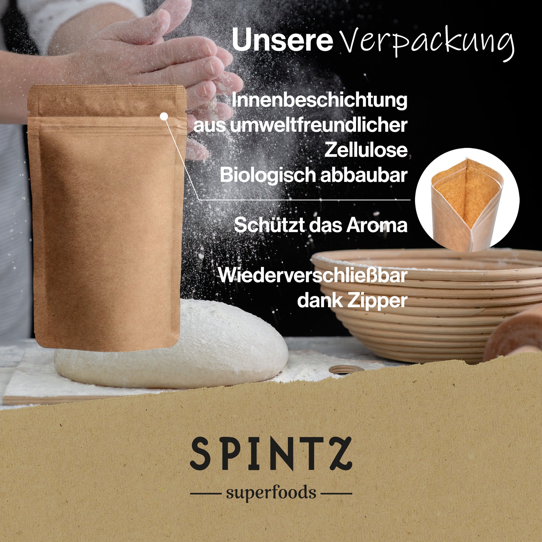 Nachhaltige und umweltfreundliche SPINTZ Verpackung – biologisch abbaubar, wiederverschließbar und aromaschützend