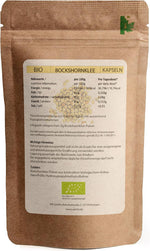 Rückseite der SPINTZ Bio Bockshornklee Verpackung mit Bio-Siegel, Zutatenliste und Nährwertangaben