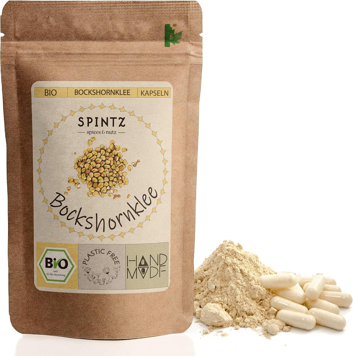 SPINTZ Bio Bockshornklee Kapseln im nachhaltigen Doypack – laborgeprüft, vegan und aus biologischem Anbau