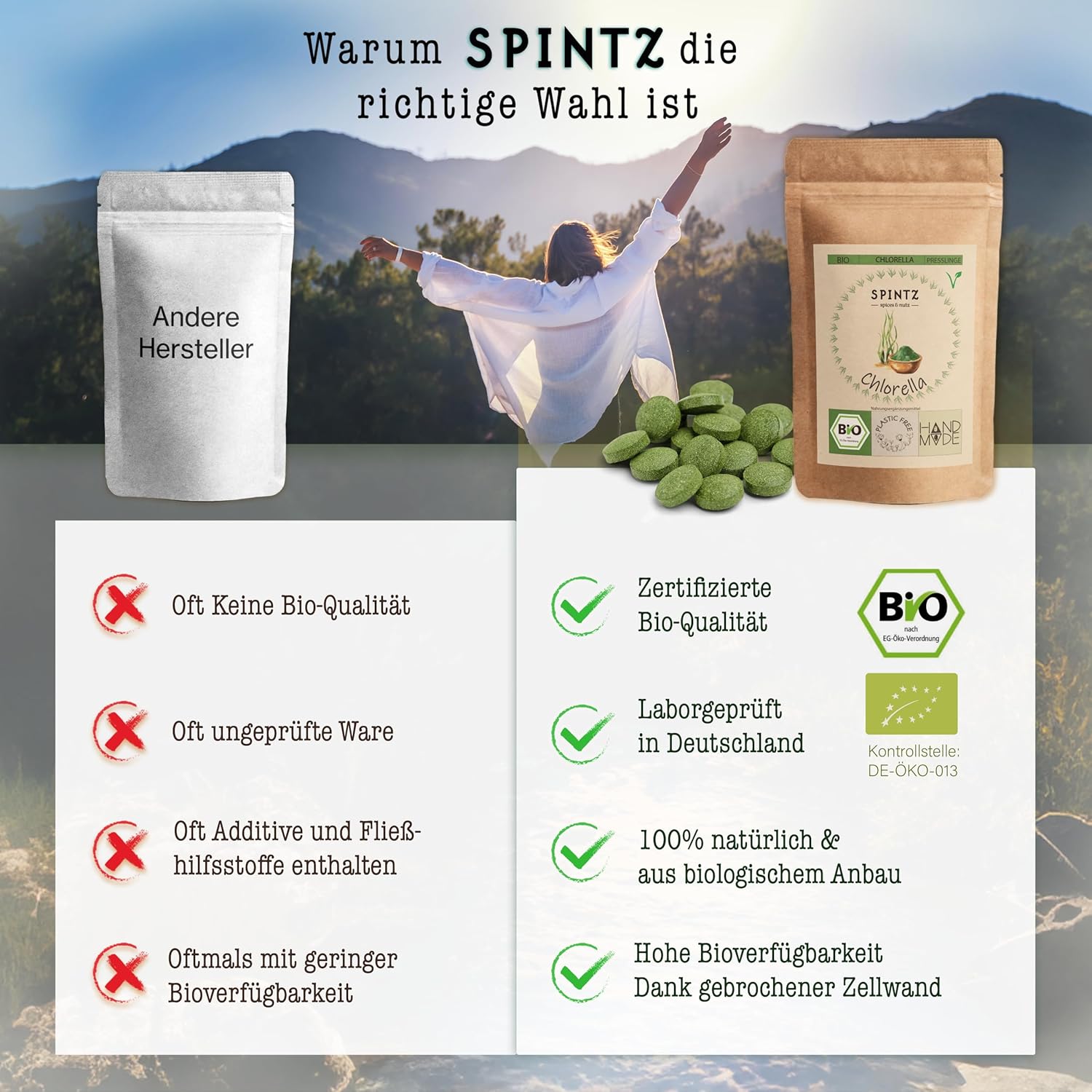 Vergleich zwischen SPINTZ und herkömmlichen Marken – nachhaltige, plastikfreie Bio-Produkte mit transparenter Herkunft und Handarbeit