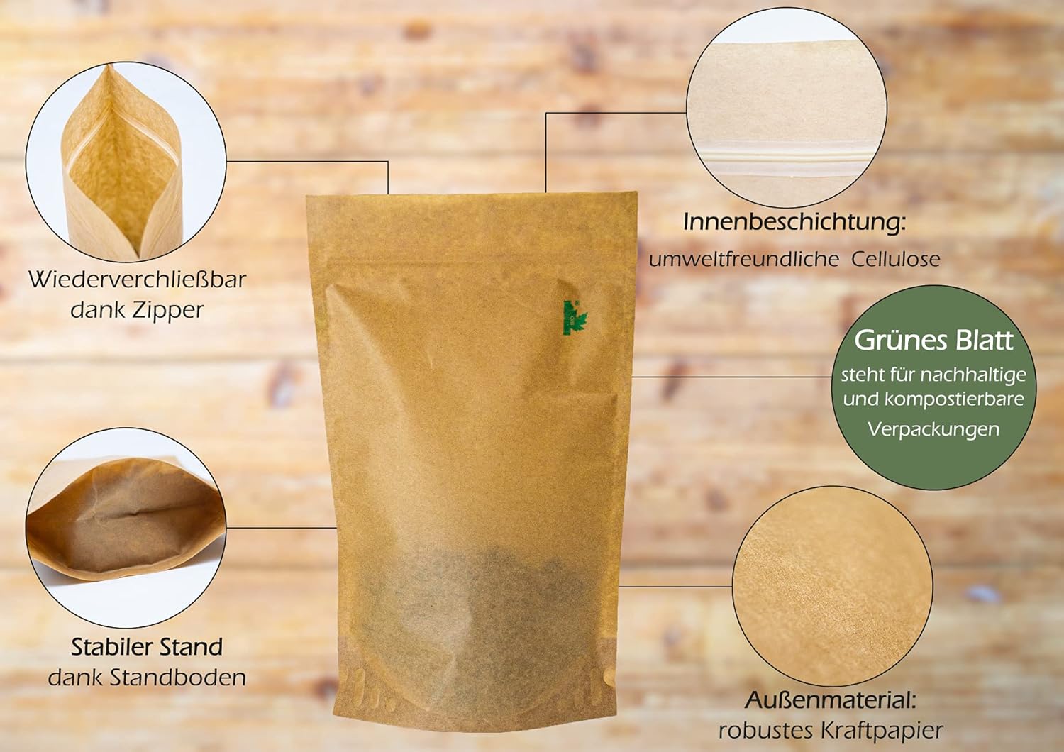 SPINTZ Verpackungsdetails – nachhaltiger Doypack mit Sichtfenster, Zipper und aromadichter Innenbeschichtung aus Zellulose