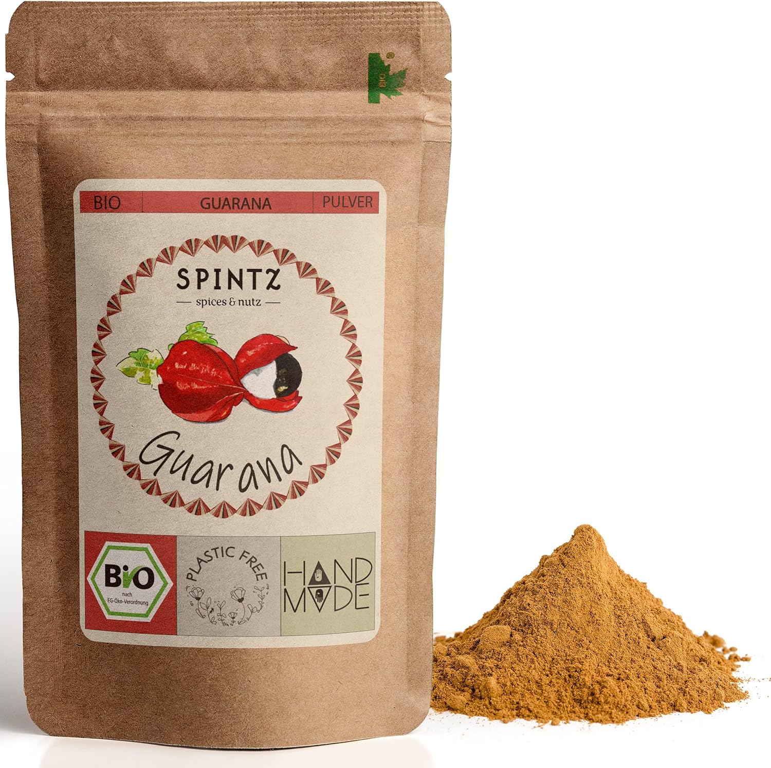 SPINTZ Guarana Pulver im plastikfreien Doypack – natürliches Bio-Koffein aus der Guarana-Pflanze