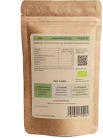 Rückseite der SPINTZ Hanfprotein Verpackung mit Nährwerttabelle, Anwendungshinweis und Bio-Siegel