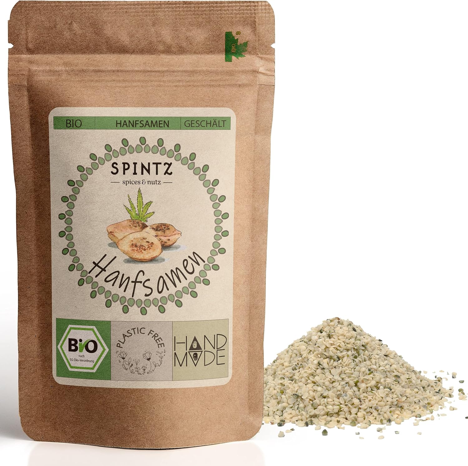 SPINTZ Hanfsamen geschält im nachhaltigen Doypack mit Bio-Siegel – naturbelassene, proteinreiche Superfood-Samen