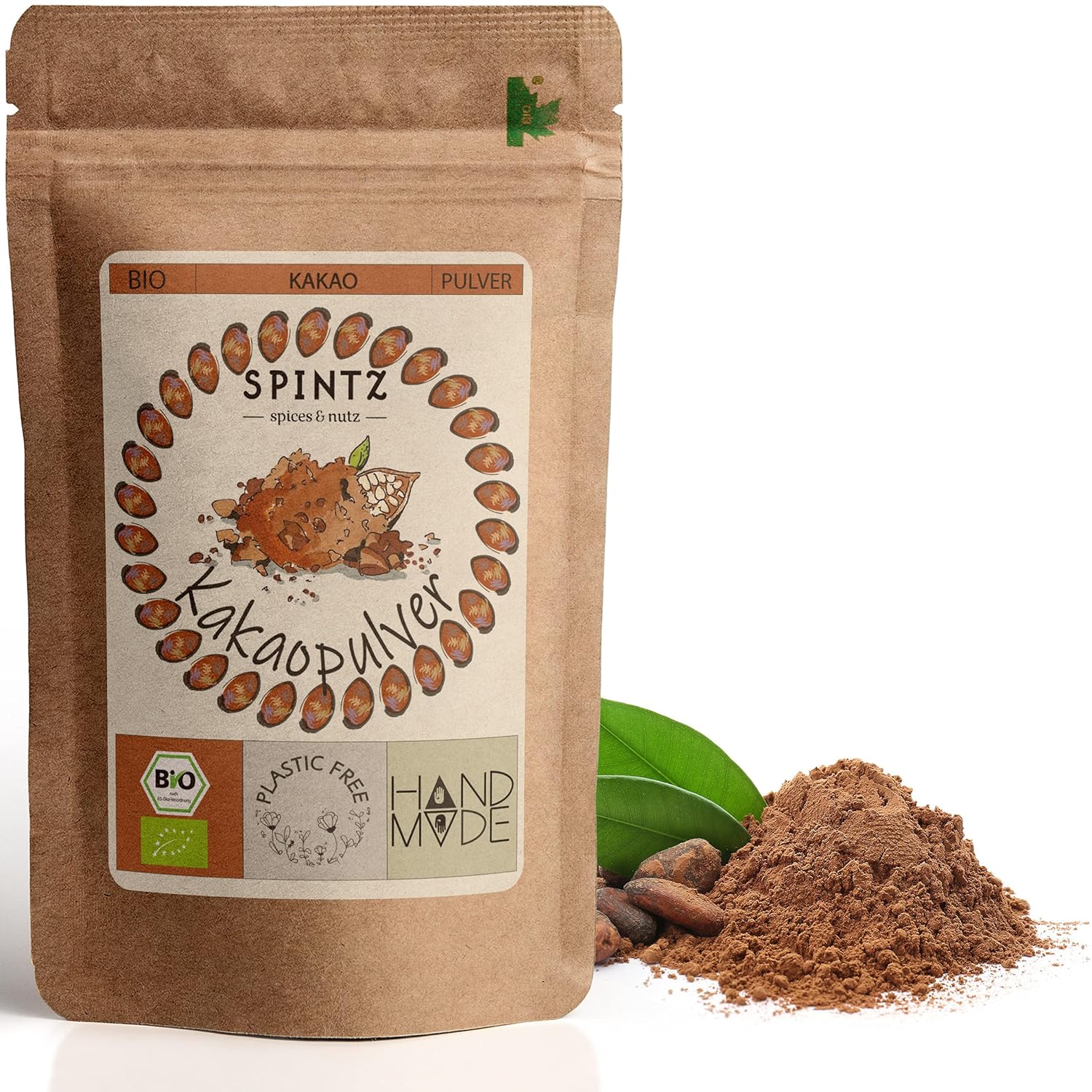 SPINTZ Bio Kakaopulver im plastikfreien Doypack – fein gemahlen, aromatisch und aus kontrolliert biologischem Anbau