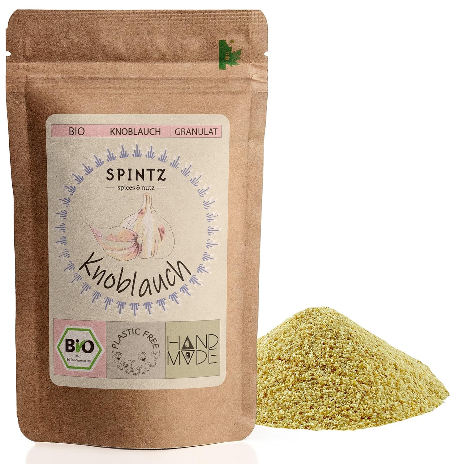 SPINTZ Bio Knoblauch Granulat im plastikfreien Doypack – aromatisch, naturbelassen und aus biologischem Anbau
