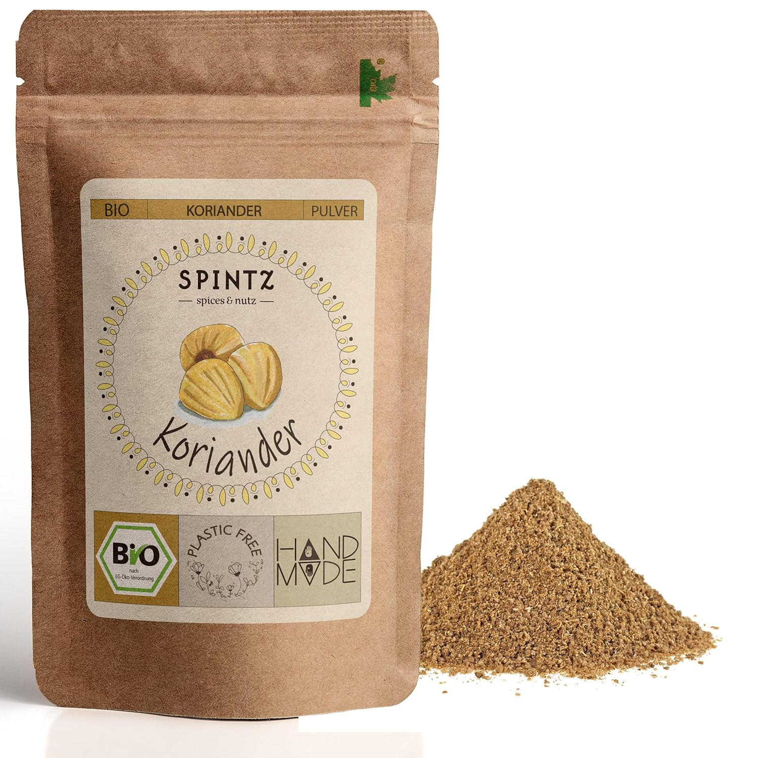 SPINTZ Bio Koriander gemahlen im plastikfreien Doypack – handverpackt, aromatisch und naturrein