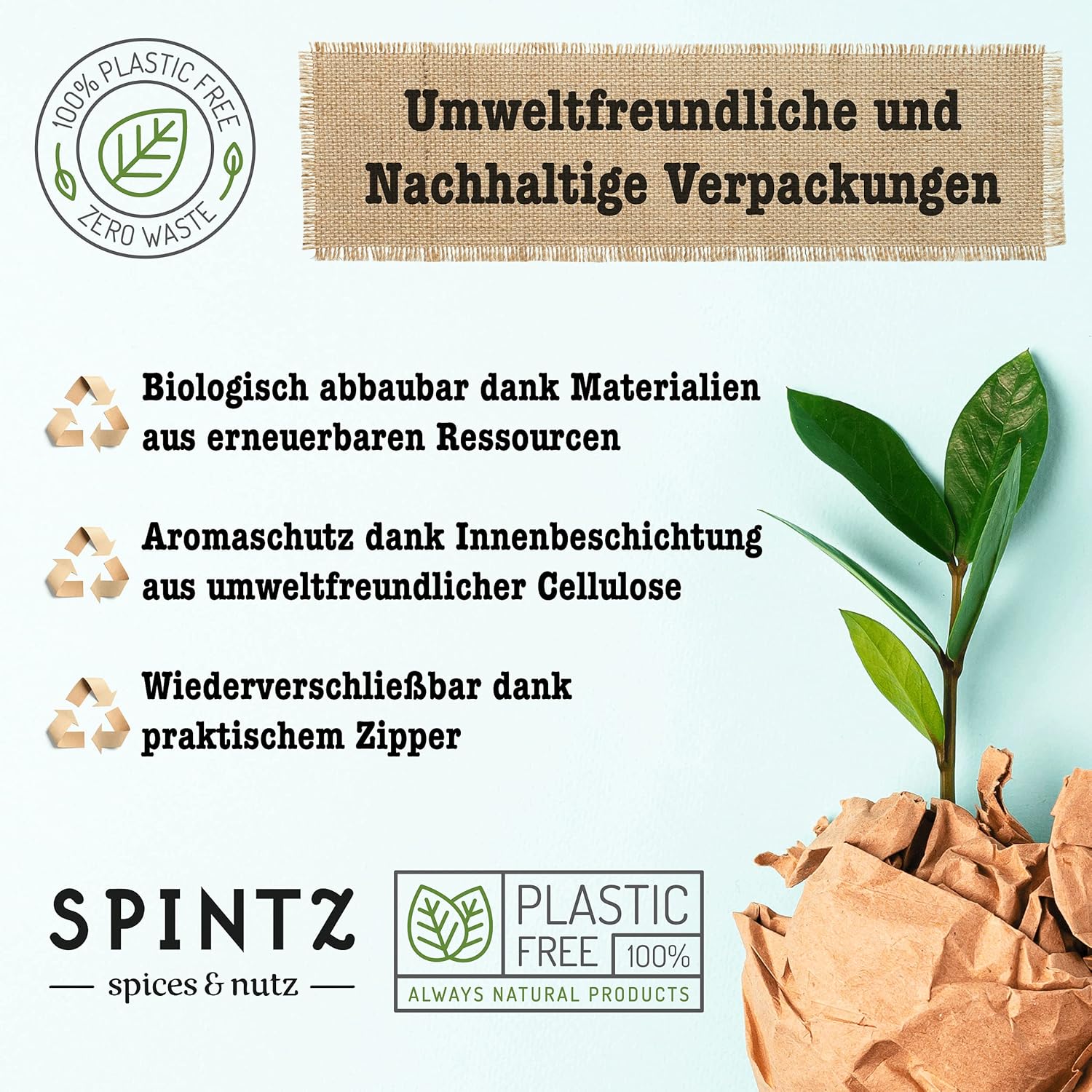 Nachhaltige SPINTZ Verpackung – biologisch abbaubar, aromaschützend und wiederverschließbar aus pflanzlicher Zellulose