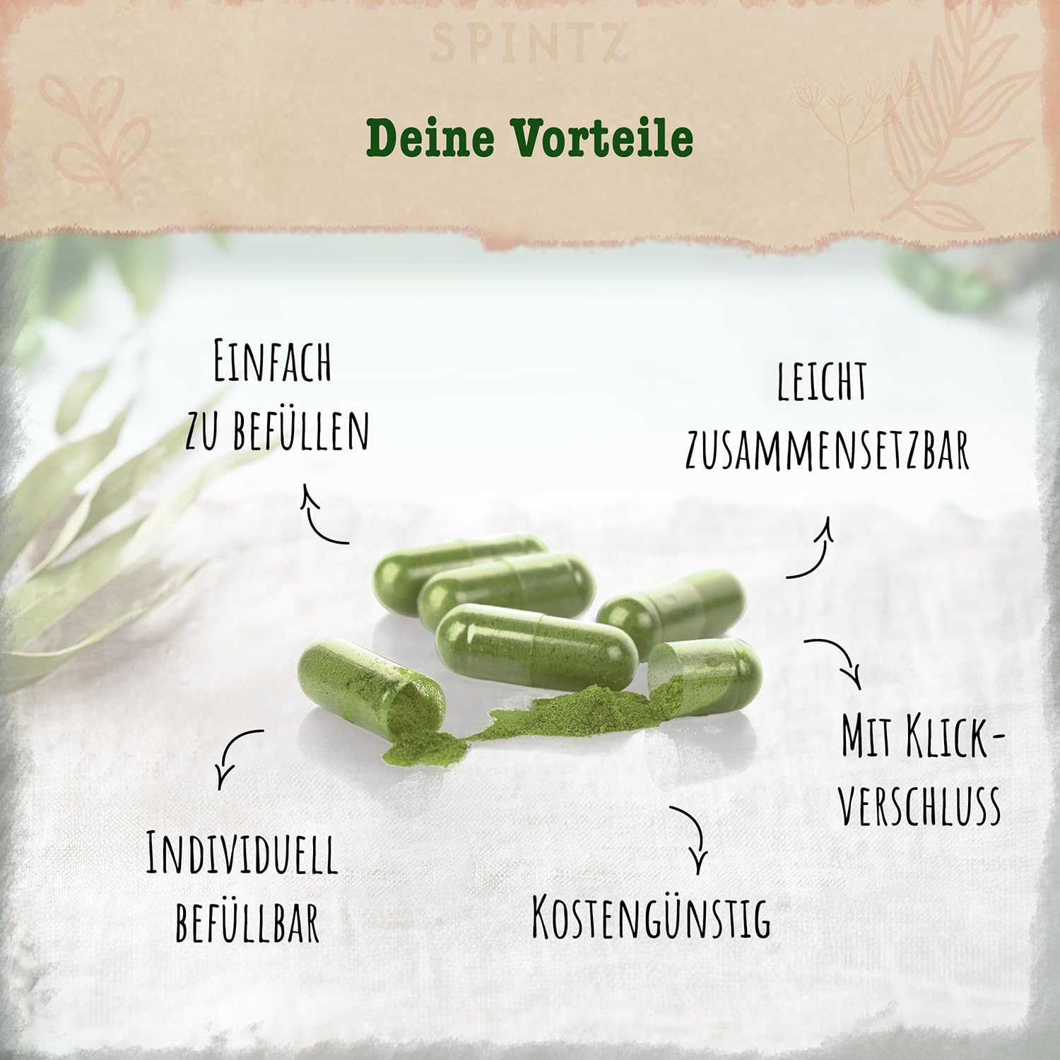 Vorteile der SPINTZ Leerkapseln Größe 0 – einfach befüllbar, wieder verschließbar, individuell dosierbar und kostengünstig für eigene Nahrungsergänzung