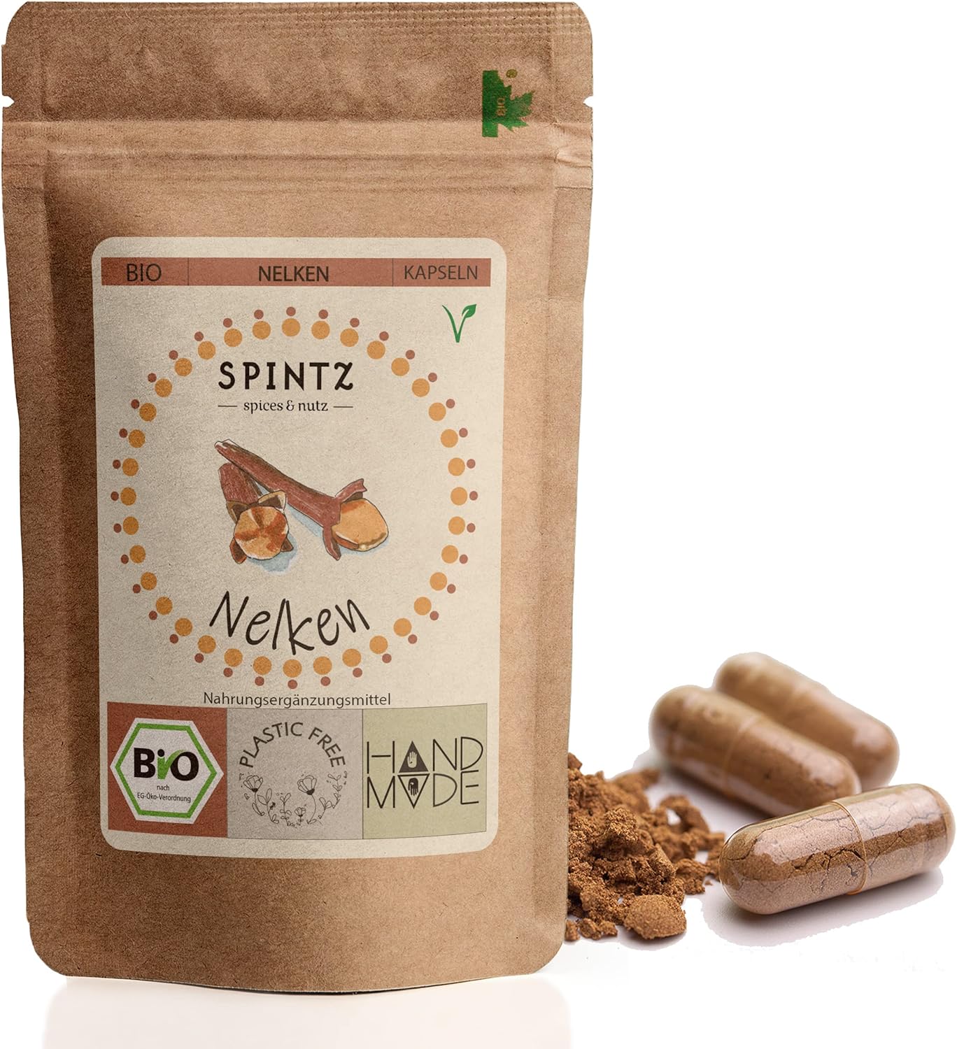 SPINTZ Bio Nelken Kapseln im plastikfreien Doypack – handverpackt, 100 % naturbelassen und laborgeprüft