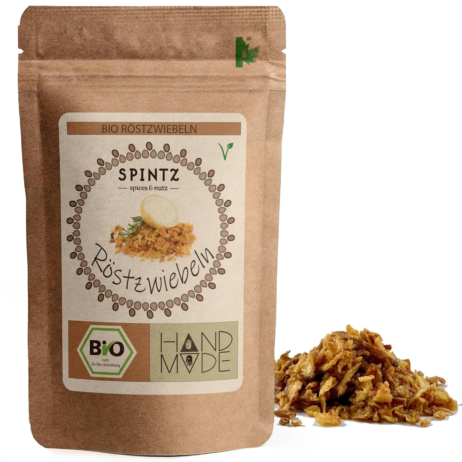 SPINTZ Bio Röstzwiebeln im nachhaltigen Doypack – knusprige, goldbraune Zwiebeln aus kontrolliert biologischem Anbau, handverpackt und vegan
