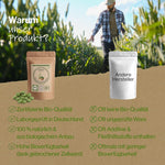 Bio Spirulina Tabletten von SPINTZ im Vergleich zu anderen Herstellern, dargestellt mit Vorteilsübersicht wie zertifizierte Bio-Qualität, hohe Bioverfügbarkeit und laborgeprüfte Reinheit, vor Hintergrund eines grünen Feldes