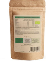 Rückseite der SPINTZ Bio Spirulina Verpackung mit Zutaten, Bio-Siegel und Nährwertangaben