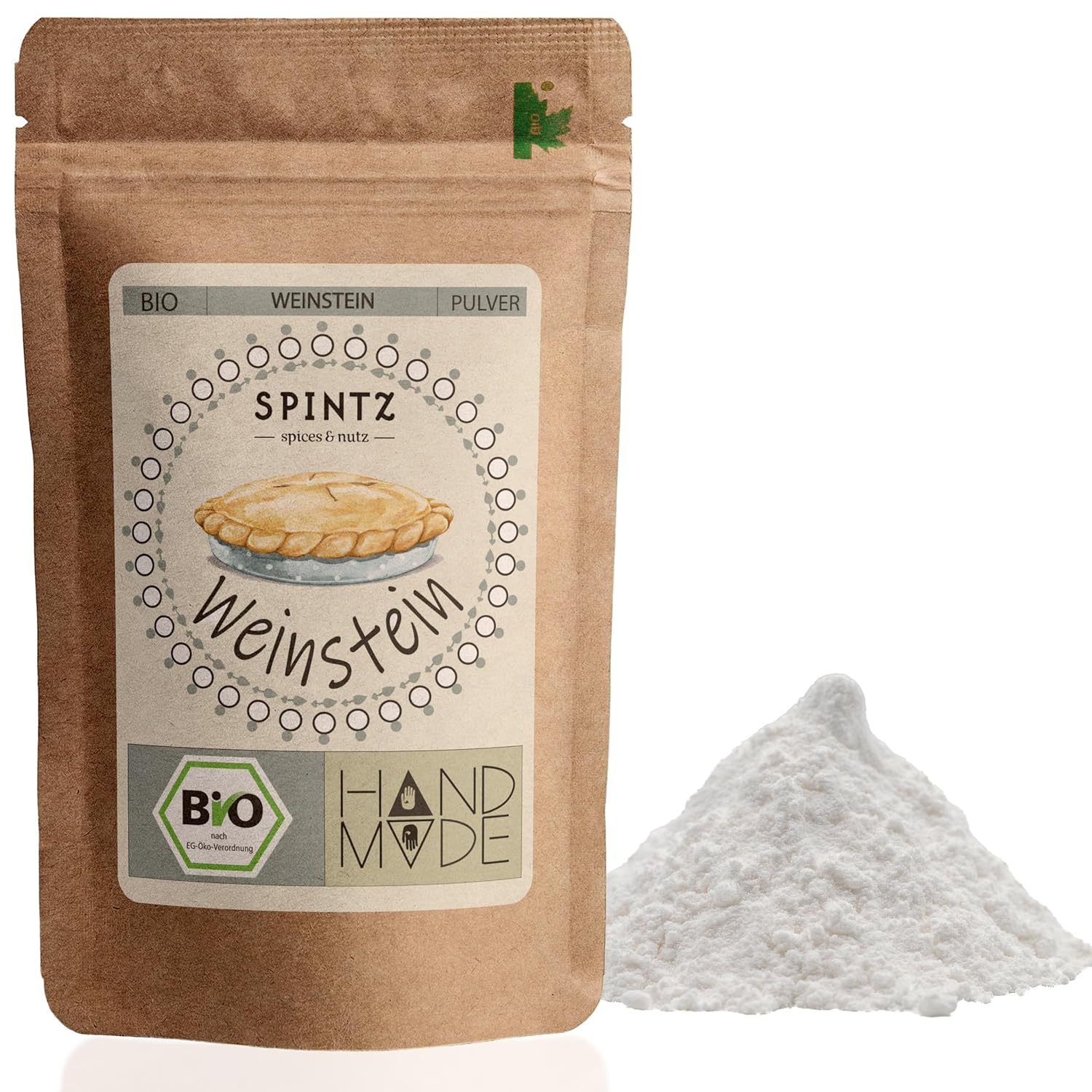 SPINTZ Bio Weinsteinpulver im nachhaltigen Doypack – reines Backtriebmittel aus biologischem Weinanbau, handverpackt und vegan