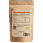 Rückseite der SPINTZ Bio Kurkuma Piperin Kapseln – Zutaten, Nährwertangaben und nachhaltige Kraftpapierverpackung