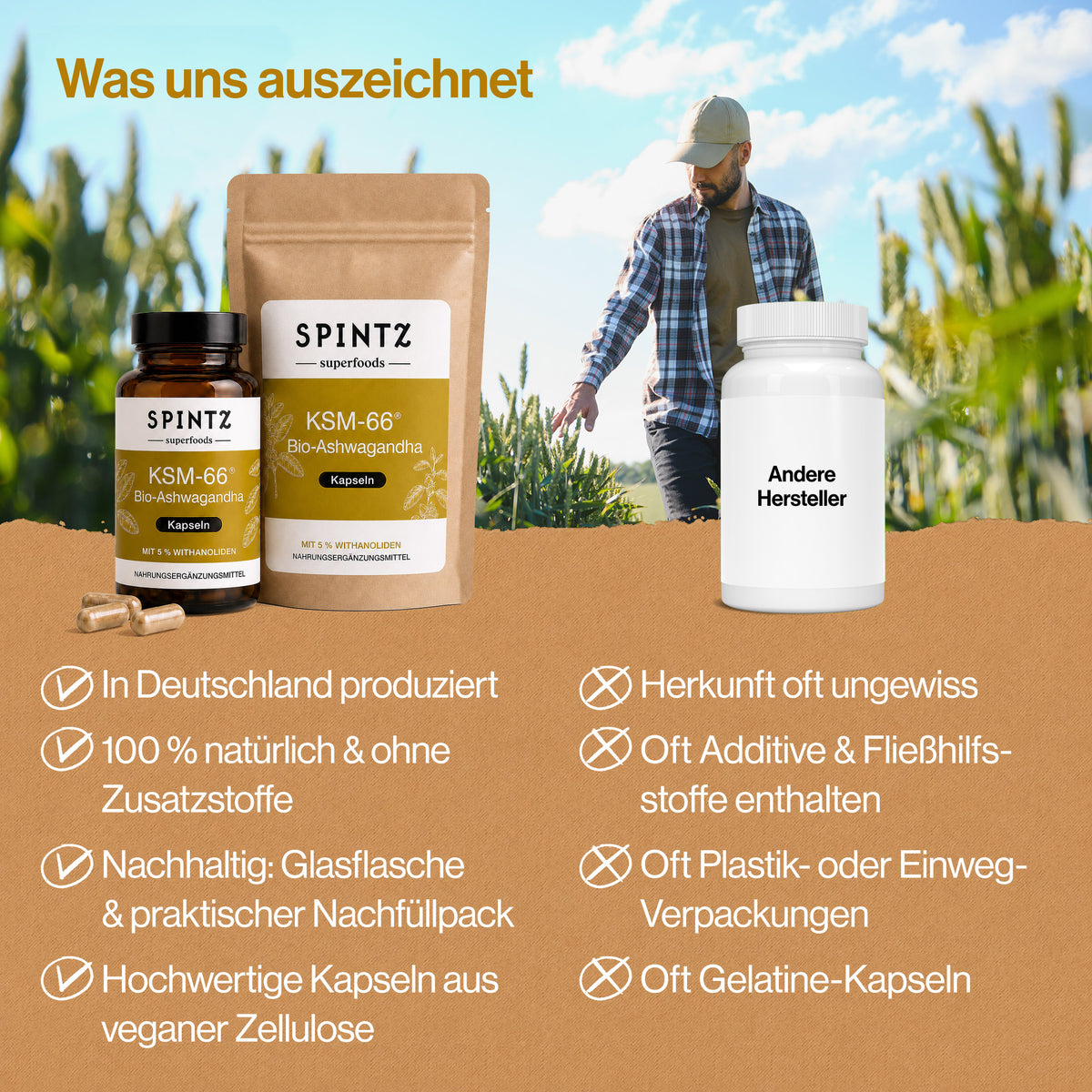 Vergleich der SPINTZ KSM-66 Ashwagandha Kapseln mit herkömmlichen Ashwagandha-Produkten