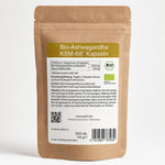 Rückseite des SPINTZ KSM-66 Bio-Ashwagandha Doypacks mit Zutaten und Produktinformationen