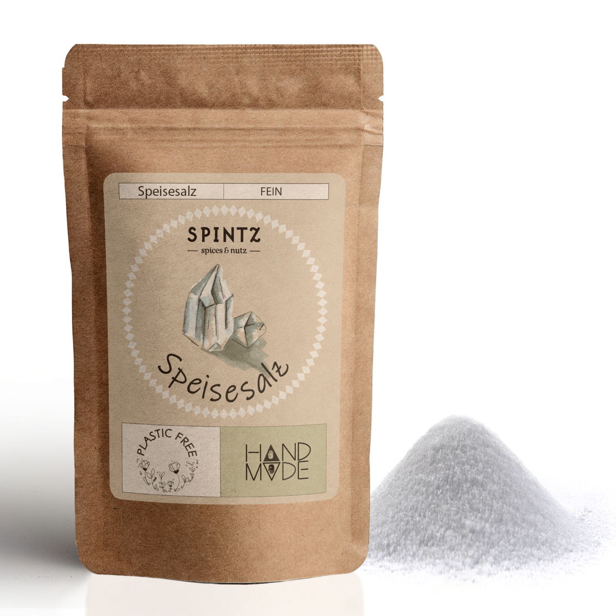 SPINTZ Speisesalz fein im plastikfreien Doypack – naturbelassenes, reines Salz ohne Zusätze